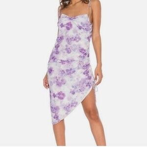 NWT For Love & Lemons Zinna Purple White Floral Print Midi Dress Women's X-Small